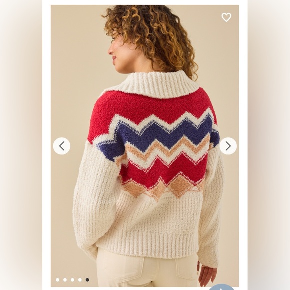 Altar'd State Chevron Cowl Sweater - Red, Blue, Cream - Picture 4 of 8